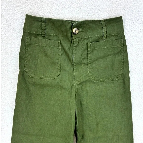 Maeve Colette Pants Women's 31 Green Linen Blend Crop Wide Leg Casual Chic - Picture 3 of 15